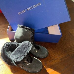 Grey suede Stuart Weitzman boots with black interior